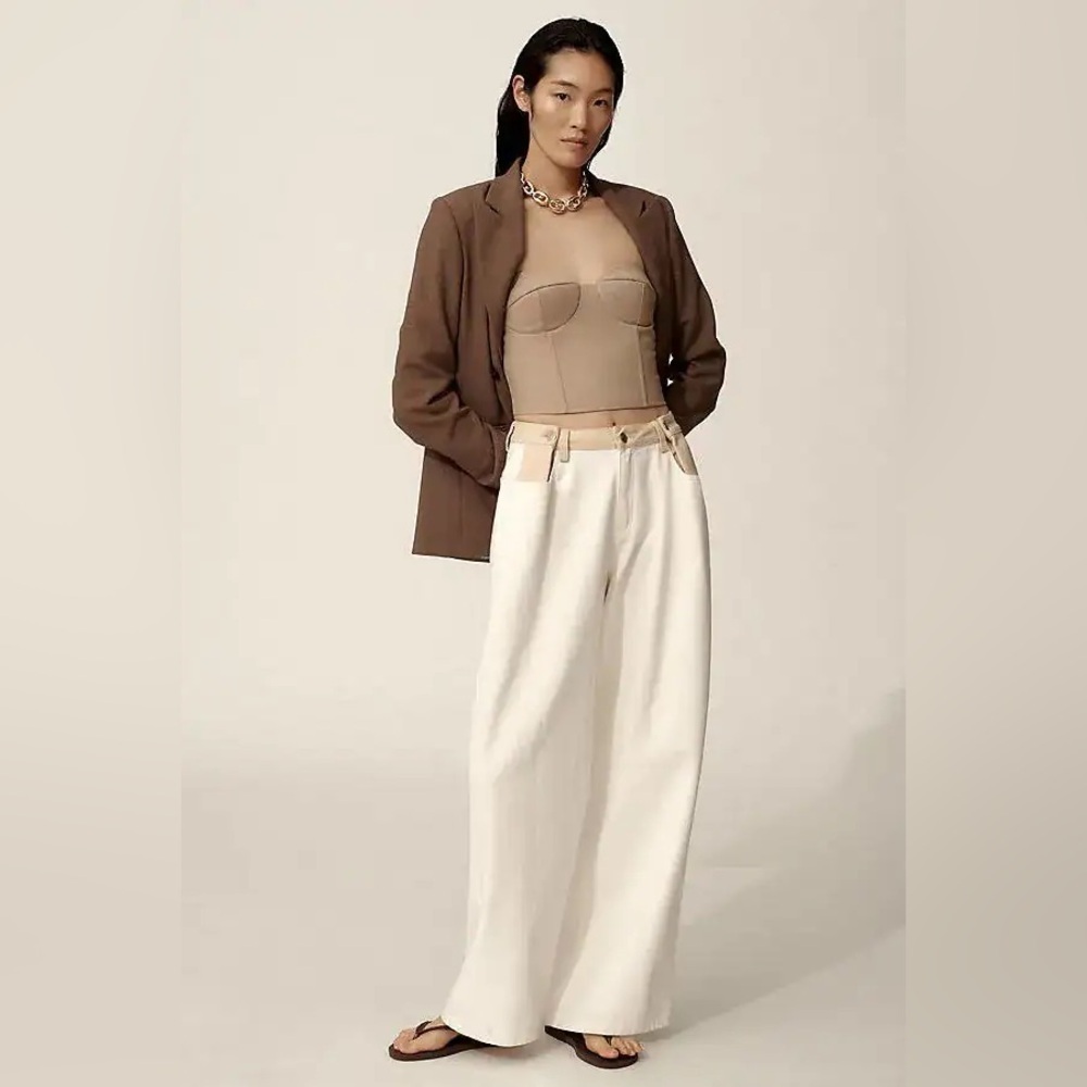Moon River Two Tone Pants - White and Tan Pants - Size Medium